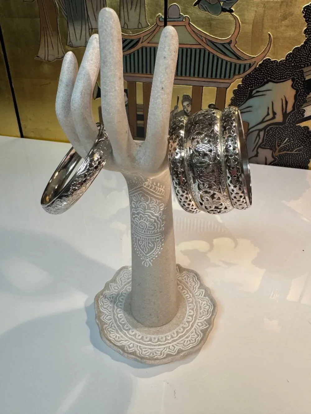 #113 Pair of beautiful carved bangle bracelets